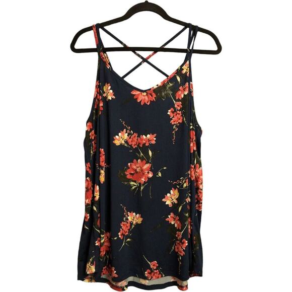 NWT Papermoon Navy Blue Floral Spaghetti Strap Criss Cross Back Tank Top Size 3X - Picture 1 of 8